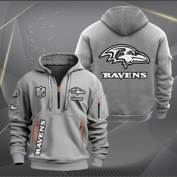 Baltimore Ravens White Logo NFL Quarter Zip Hoodie - Image 4