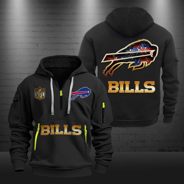 Buffalo Bills Golden Logo NFL Quarter Zip Hoodie - Image 2