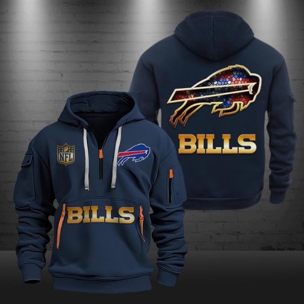 Buffalo Bills Golden Logo NFL Quarter Zip Hoodie - Image 3