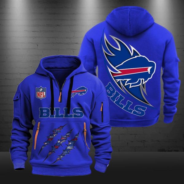 Buffalo Bills Monster Scratch Logo NFL Quarter Zip Hoodie
