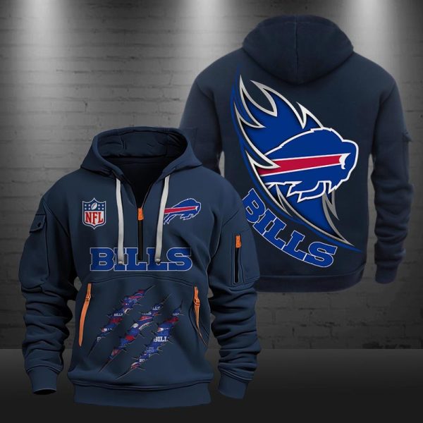Buffalo Bills Monster Scratch Logo NFL Quarter Zip Hoodie - Image 3