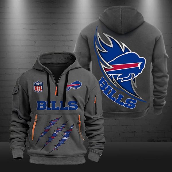 Buffalo Bills Monster Scratch Logo NFL Quarter Zip Hoodie - Image 4