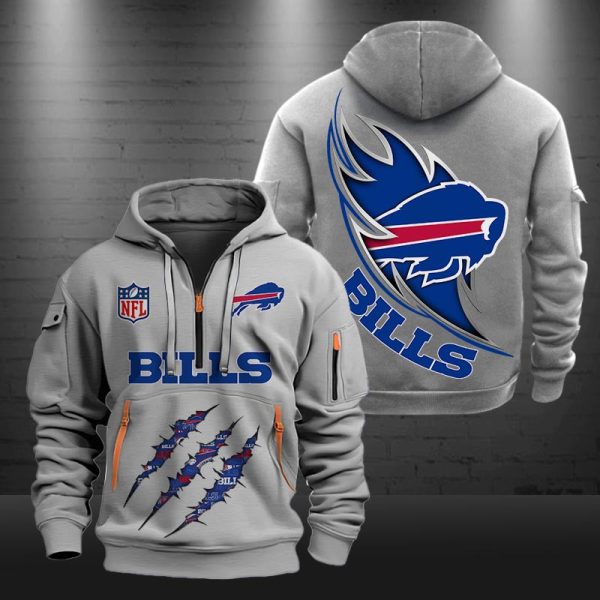 Buffalo Bills Monster Scratch Logo NFL Quarter Zip Hoodie - Image 5