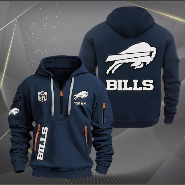 Buffalo Bills White Logo NFL Quarter Zip Hoodie - Image 2