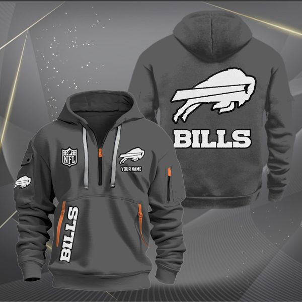 Buffalo Bills White Logo NFL Quarter Zip Hoodie - Image 3