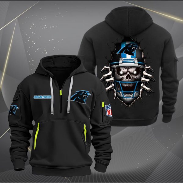 Carolina Panthers Football Player Skull Quarter Zip Hoodie