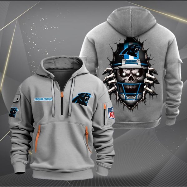 Carolina Panthers Football Player Skull Quarter Zip Hoodie - Image 4