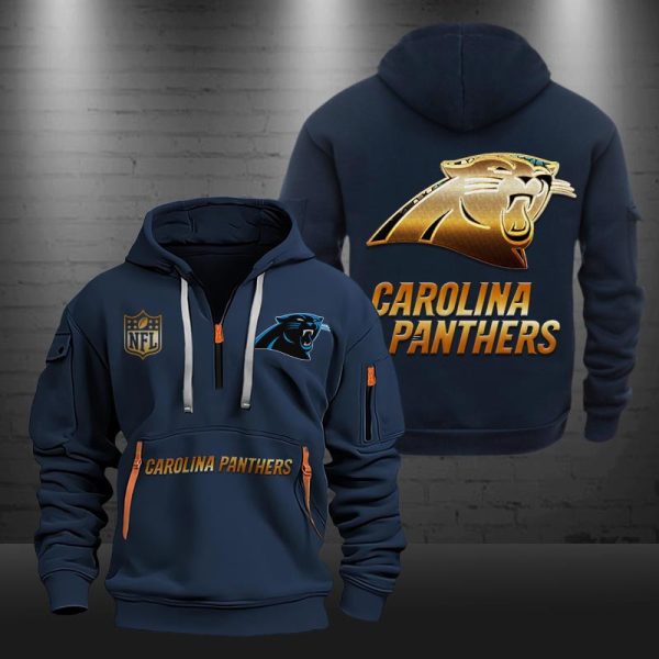 Carolina Panthers Golden Logo NFL Quarter Zip Hoodie - Image 2
