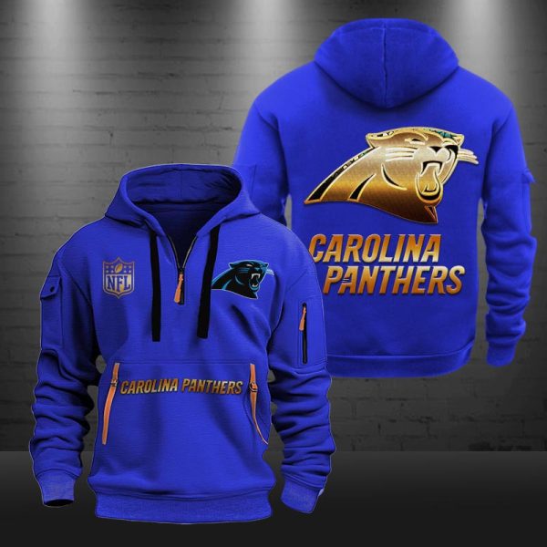 Carolina Panthers Golden Logo NFL Quarter Zip Hoodie - Image 5
