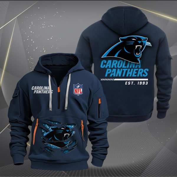 Carolina Panthers Monster Scratch 2 Logo NFL Quarter Zip Hoodie - Image 2