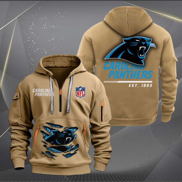 Carolina Panthers Monster Scratch 2 Logo NFL Quarter Zip Hoodie - Image 4
