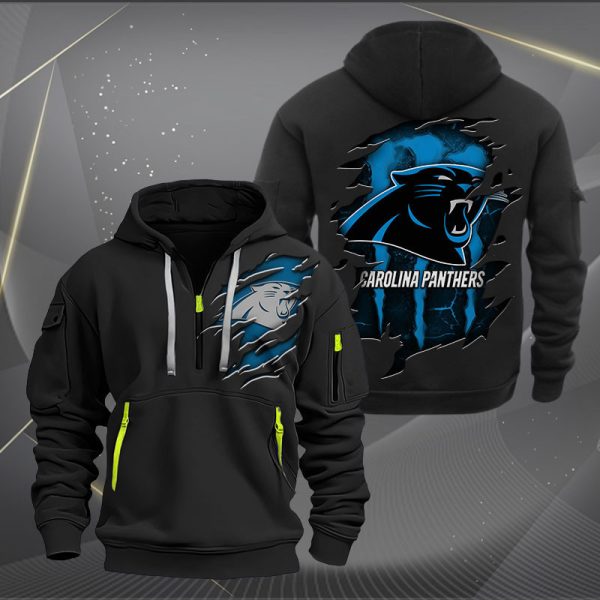 Carolina Panthers Scratch Logo NFL Quarter Zip Hoodie Ver 222