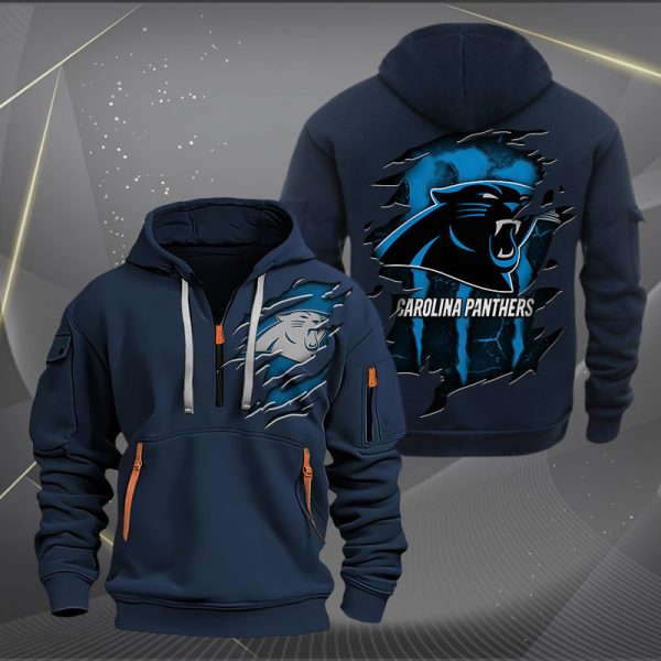 Carolina Panthers Scratch Logo NFL Quarter Zip Hoodie Ver 222 - Image 2