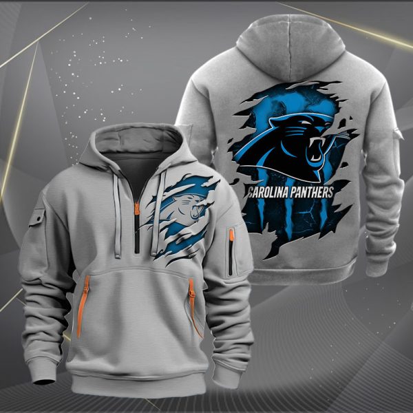 Carolina Panthers Scratch Logo NFL Quarter Zip Hoodie Ver 222 - Image 3