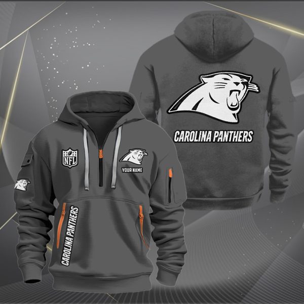 Carolina Panthers White Logo NFL Quarter Zip Hoodie - Image 3