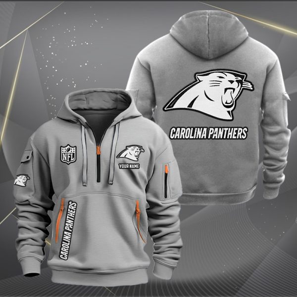Carolina Panthers White Logo NFL Quarter Zip Hoodie - Image 4