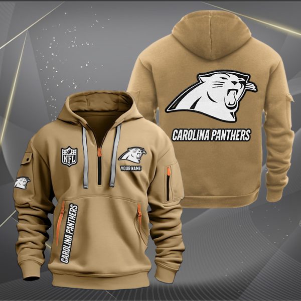 Carolina Panthers White Logo NFL Quarter Zip Hoodie - Image 5