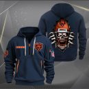 Chicago Bears Football Player Skull Quarter Zip Hoodie