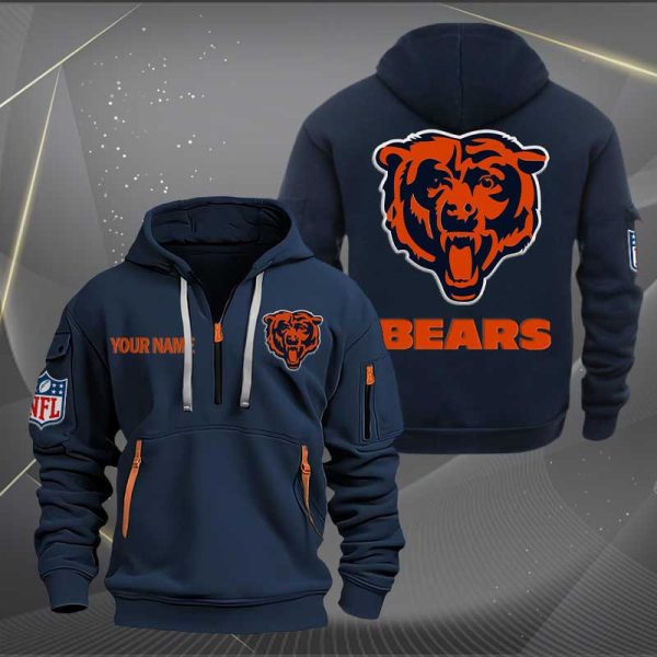 Chicago Bears Logo NFL Quarter Zip Hoodie Ver 252 - Image 2