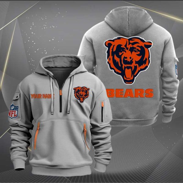 Chicago Bears Logo NFL Quarter Zip Hoodie Ver 252 - Image 3
