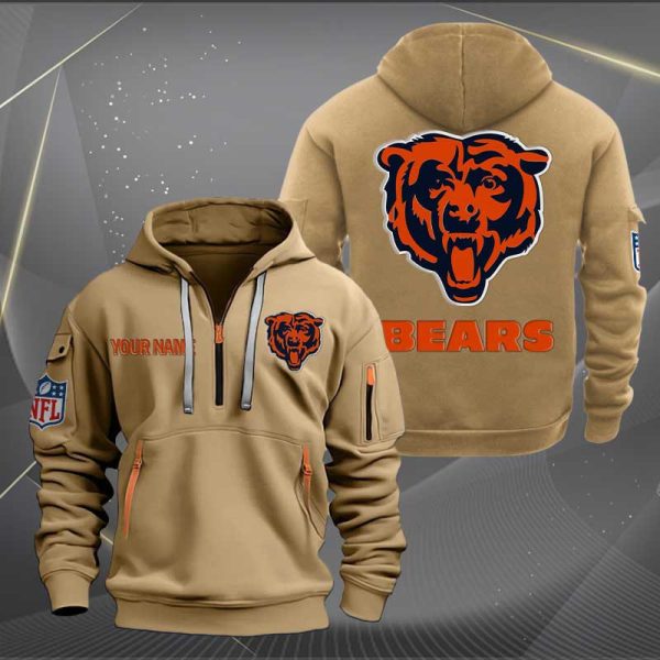 Chicago Bears Logo NFL Quarter Zip Hoodie Ver 252 - Image 4