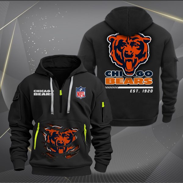 Chicago Bears Monster Scratch 2 Logo NFL Quarter Zip Hoodie