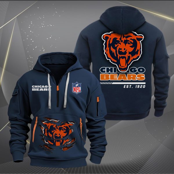 Chicago Bears Monster Scratch 2 Logo NFL Quarter Zip Hoodie - Image 2