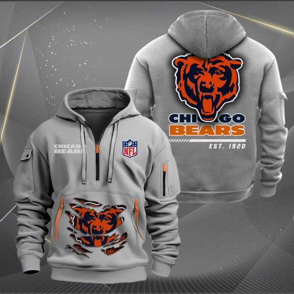 Chicago Bears Monster Scratch 2 Logo NFL Quarter Zip Hoodie - Image 3