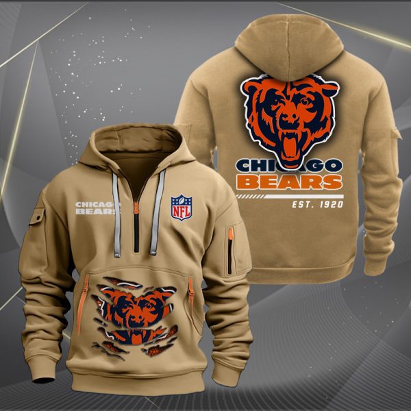 Chicago Bears Monster Scratch 2 Logo NFL Quarter Zip Hoodie - Image 4