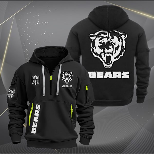 Chicago Bears White Logo NFL Quarter Zip Hoodie