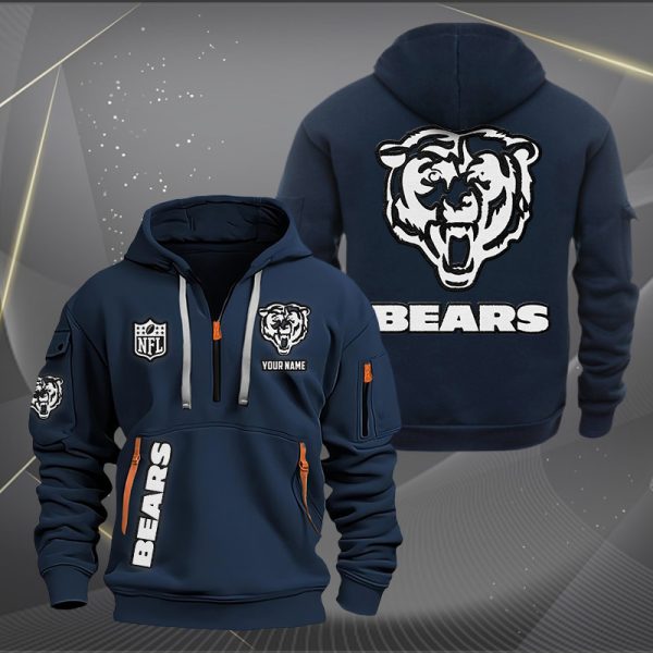 Chicago Bears White Logo NFL Quarter Zip Hoodie - Image 2