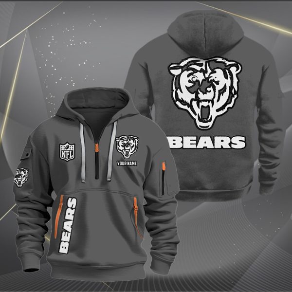 Chicago Bears White Logo NFL Quarter Zip Hoodie - Image 3
