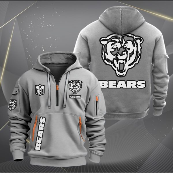 Chicago Bears White Logo NFL Quarter Zip Hoodie - Image 4