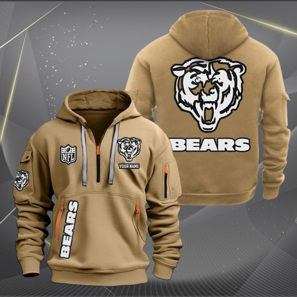 Chicago Bears White Logo NFL Quarter Zip Hoodie - Image 5