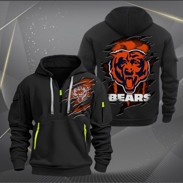 Chicago Bears Scratch Logo NFL Quarter Zip Hoodie Ver 219