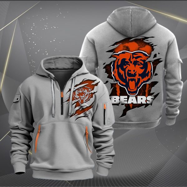 Chicago Bears Scratch Logo NFL Quarter Zip Hoodie Ver 219 - Image 3