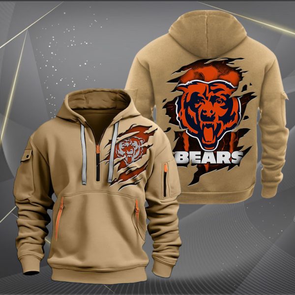 Chicago Bears Scratch Logo NFL Quarter Zip Hoodie Ver 219 - Image 4