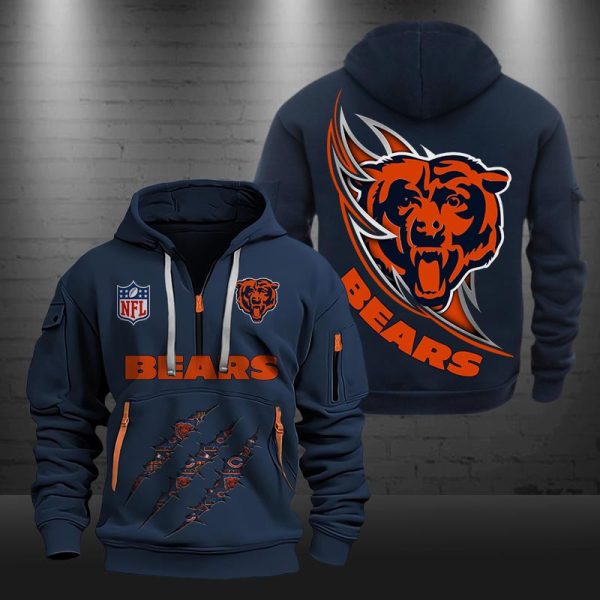 Chicago Bears Monster Scratch Logo NFL Quarter Zip Hoodie
