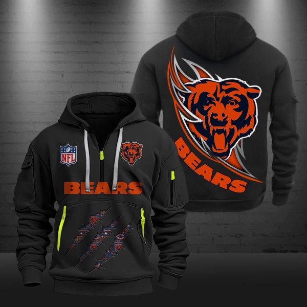 Chicago Bears Monster Scratch Logo NFL Quarter Zip Hoodie - Image 2