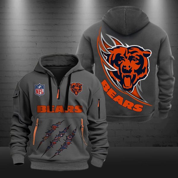 Chicago Bears Monster Scratch Logo NFL Quarter Zip Hoodie - Image 3