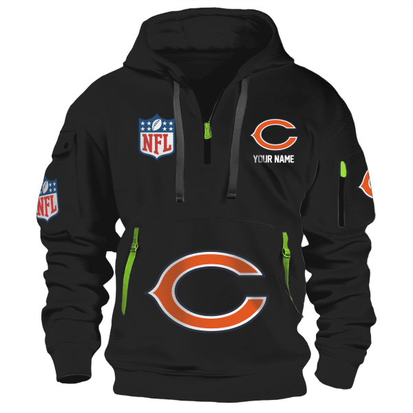 Chicago Bears Premium NFL Quarter Zip Hoodie - Image 3