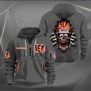 Cincinnati Bengals Football Player Skull Quarter Zip Hoodie