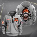 Cincinnati Bengals Football Player Skull Quarter Zip Hoodie