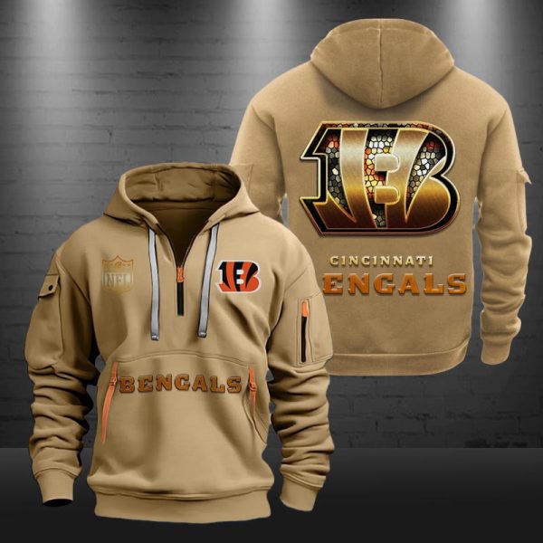 Cincinnati Bengals Golden Logo NFL Quarter Zip Hoodie