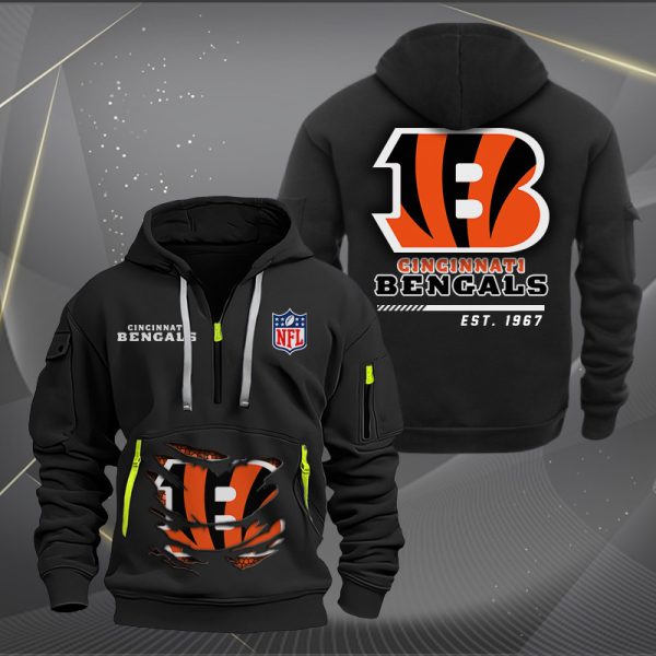 Cincinnati Bengals Monster Scratch 2 Logo NFL Quarter Zip Hoodie