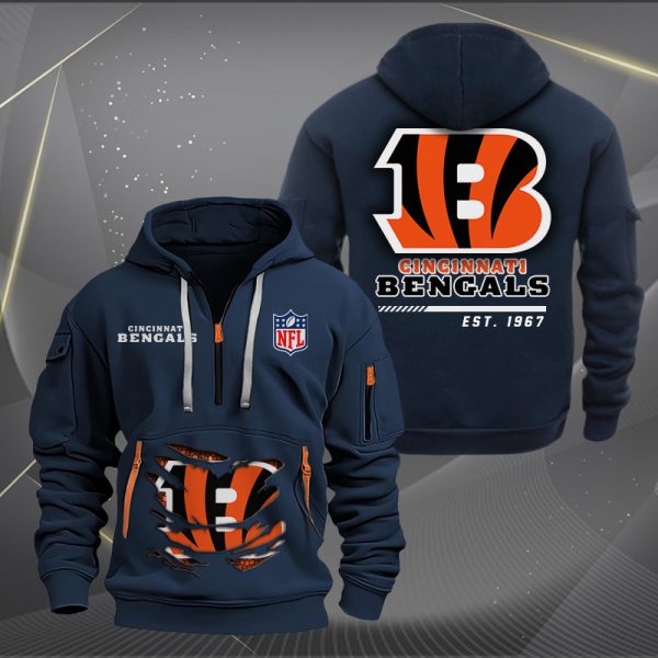 Cincinnati Bengals Monster Scratch 2 Logo NFL Quarter Zip Hoodie - Image 2