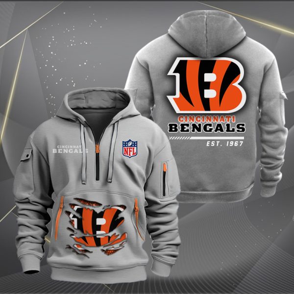 Cincinnati Bengals Monster Scratch 2 Logo NFL Quarter Zip Hoodie - Image 3
