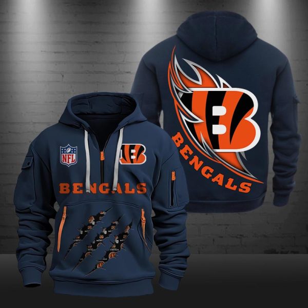 Cincinnati Bengals Monster Scratch Logo NFL Quarter Zip Hoodie - Image 2