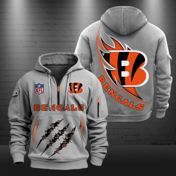 Cincinnati Bengals Monster Scratch Logo NFL Quarter Zip Hoodie - Image 4