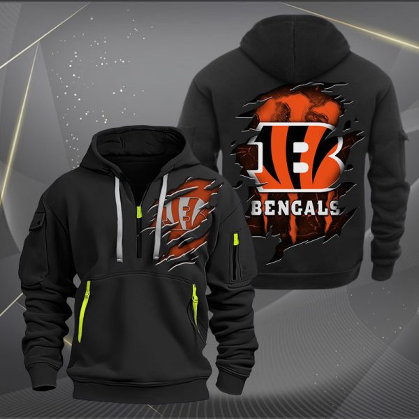 Cincinnati Bengals Scratch Logo NFL Quarter Zip Hoodie Ver 227